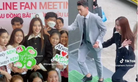 Video: Hoa hậu Nam Em khiến fan hú hét khi xuất hiện cùng trai lạ tại buổi họp fan meeting